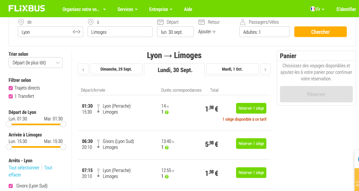 flixbus lyon - limoges